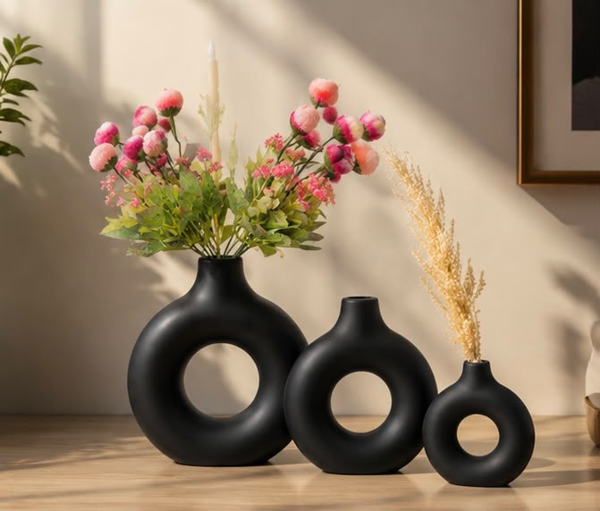 Modern Donut Shaped Decorative Vase Set – Minimalist Home Decor