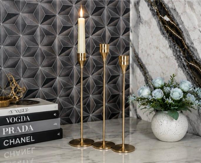 Luxury Gold Metal Candle Holder Set (3 Pieces) – Modern Home Decor
