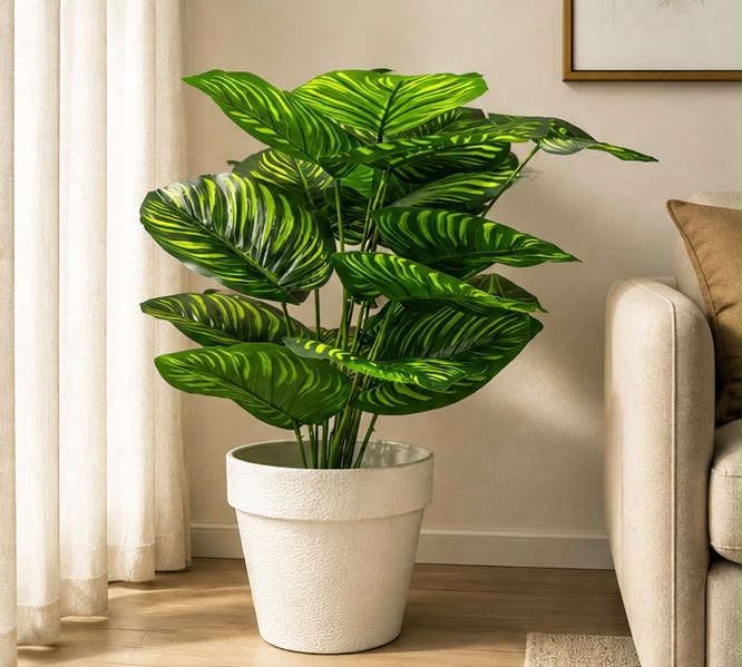 Artificial Calathea Green Plant with Decorative Pot