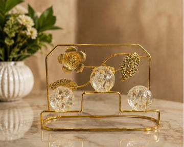 Luxury Golden Floral Crystal Decorative Tray – Elegant Home Décor Centerpiece