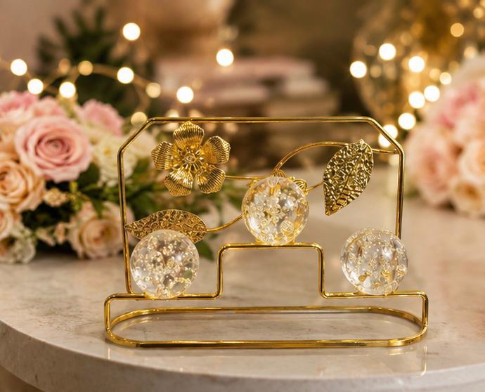 Luxury Golden Floral Crystal Decorative Tray – Elegant Home Décor Centerpiece