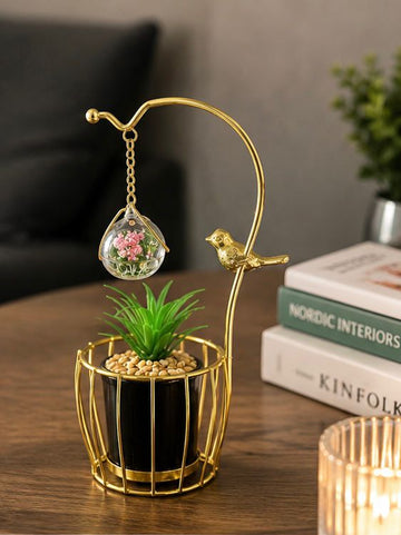 Luxury Golden Bird Artificial Plant Showpiece – Modern Table Decor for Home & Office