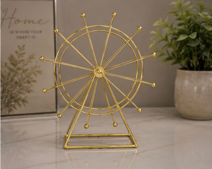 Luxury Golden Ferris Wheel Showpiece – Modern Metal Table Decor for Home & Office