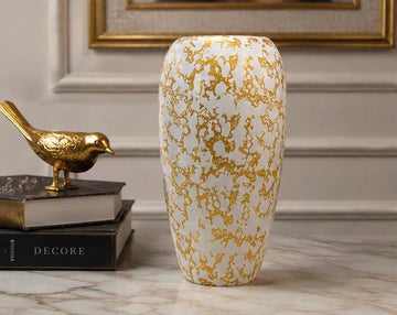 ✨ Luxury Marble Effect Decorative Vase – White & Gold ✨