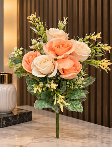 Luxury Artificial Rose Flower Bouquet – Peach & Cream Silk Roses for Home & Event Decoration
