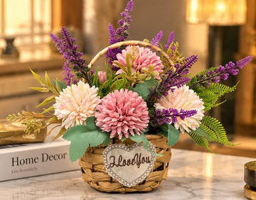 Luxury Artificial Flower Basket Arrangement – Elegant Home & Office Table Decor
