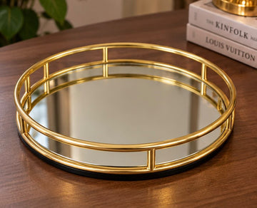 Luxury Gold Mirrored Decorative Tray – Round Metal Vanity & Coffee Table Organizer