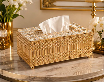 Luxury Golden Decorative Tissue Box Holder – Premium Tabletop Décor