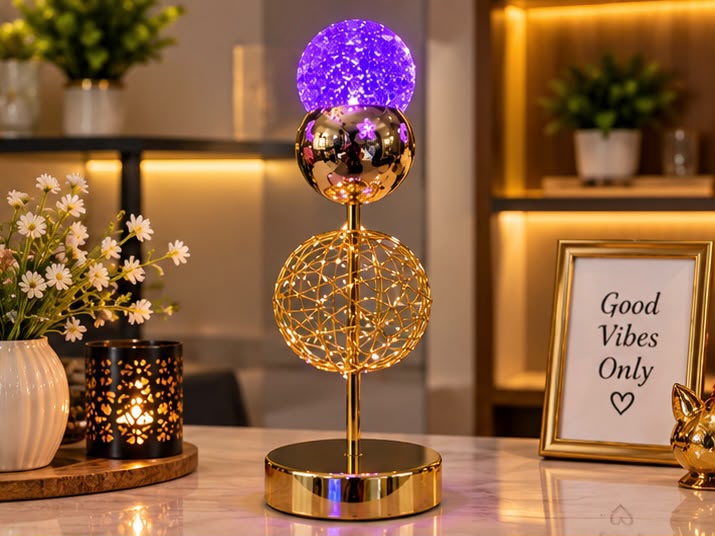 Luxury Crystal Ball LED Decorative Lamp – Gold Finish