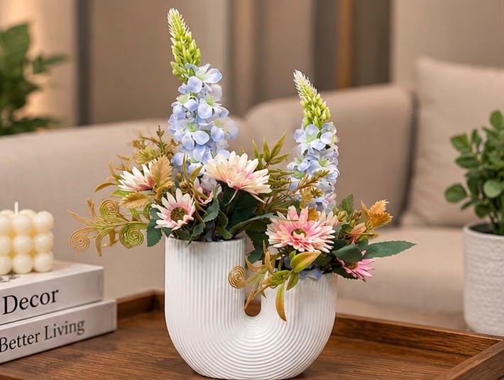 Luxury Artificial Flower Arrangement with Modern White Vase