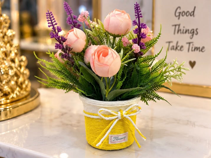 Luxury Artificial Rose Flower Arrangement in Decorative Pot