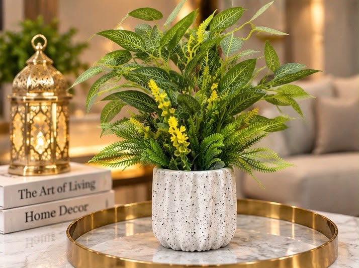 Elegant Artificial Greenery Plant with Textured Decorative Vase
