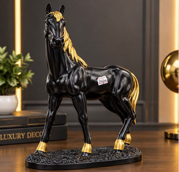 Luxury Black & Gold Horse Statue – Premium Decorative Showpiece