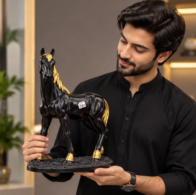 Luxury Black & Gold Horse Statue – Premium Decorative Showpiece