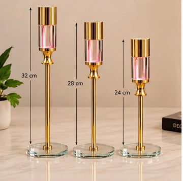 Luxury Gold Crystal Candle Holder Set – 3 Piece Decorative Centerpiece