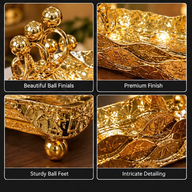 Premium 3-Piece Gold Decorative Serving Tray Set – Heavy Metal Luxury Centerpiece