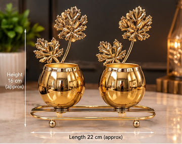 Luxury Dual Candle Holder with Golden Leaf Design – Decorative Table Centerpiece