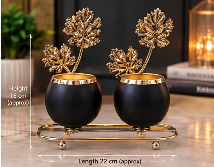 Luxury Dual Candle Holder with Golden Leaf Design – Decorative Table Centerpiece