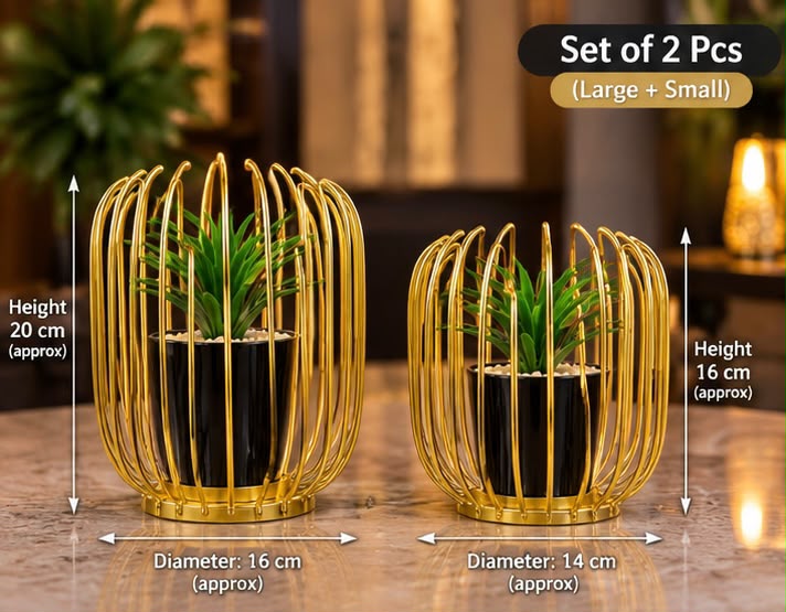 Golden Metal Cage Artificial Plant Set (2 Pieces)